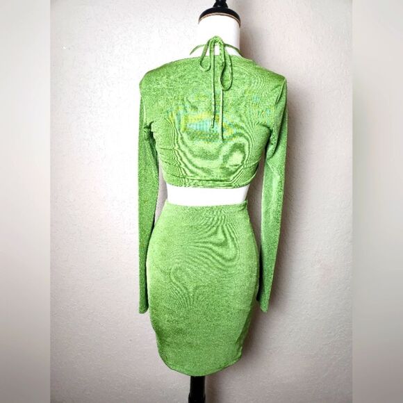 Bershka Cut Out Detail Square Neck Mini Dress Green Womens Size S - Picture 5 of 9